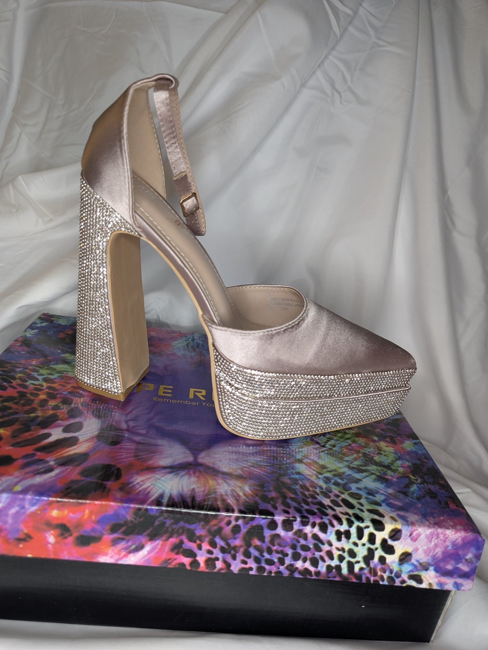 Cape Robbin Blush Satin Crystal-Embellished Platform Heels